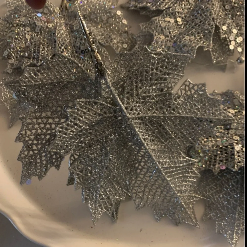 Christmas Silver/Gray Leaves Ornament Bundle